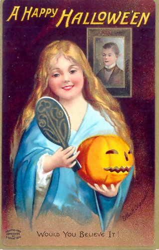 Urheber  Ellen Clapsaddle (1865–1934). Das Bild ist gemeinfrei in den USA. Eine typisch amerikanische Grußkarte zu Halloween aus dem Jahr 1904